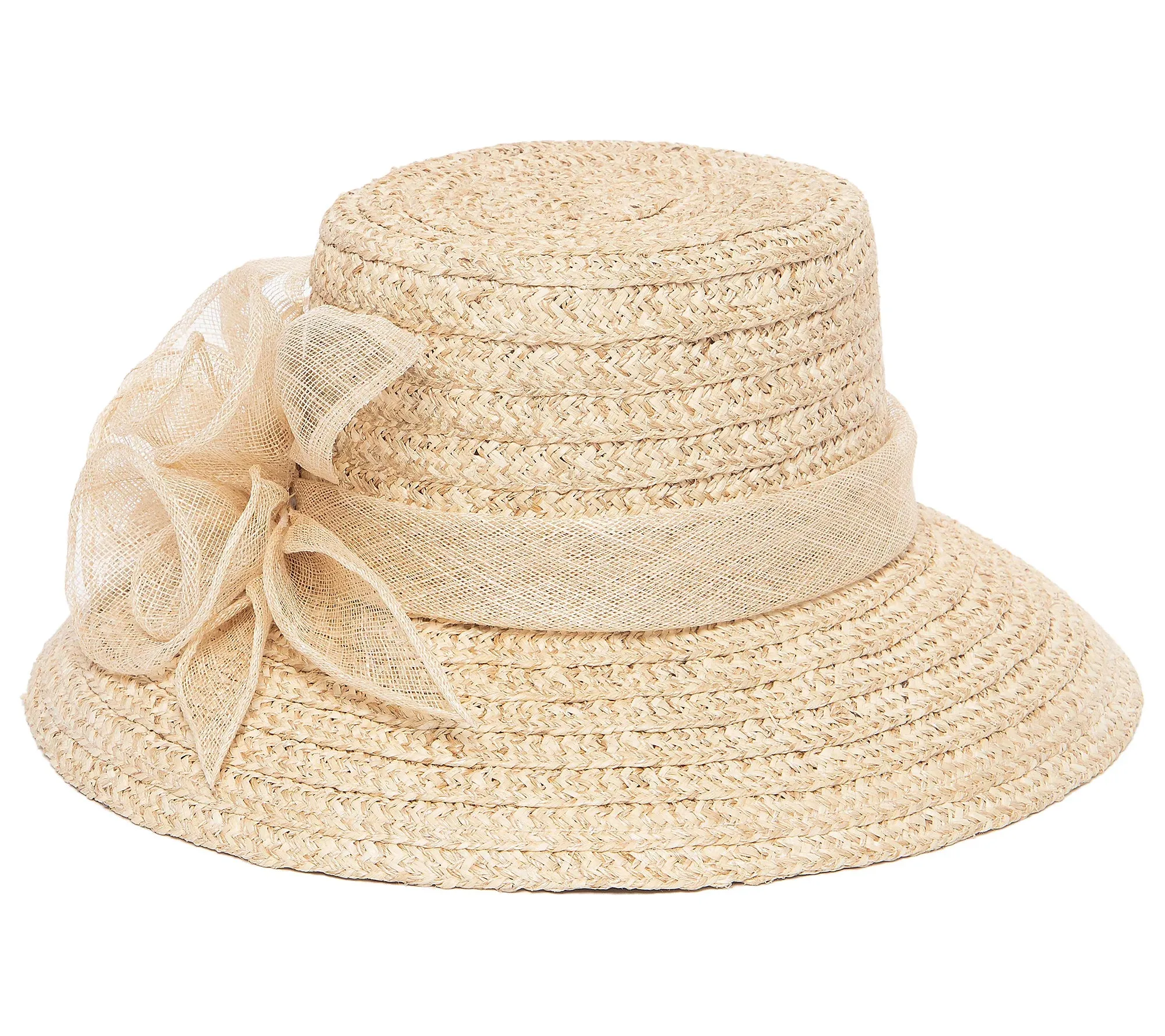 Straw Dress Hat with Triple Floral Band