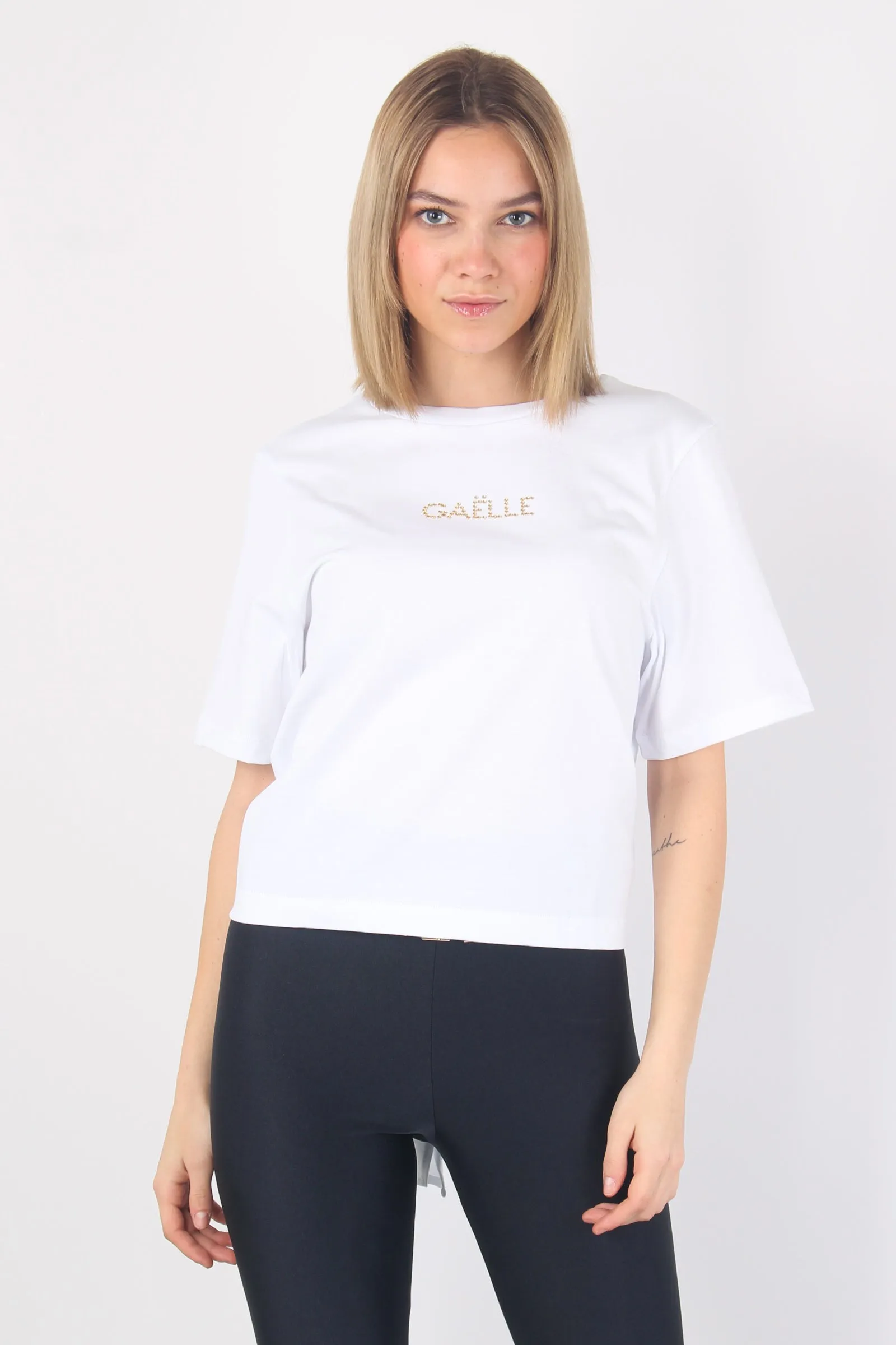 T-shirt Nodo Logo Strass Bianco