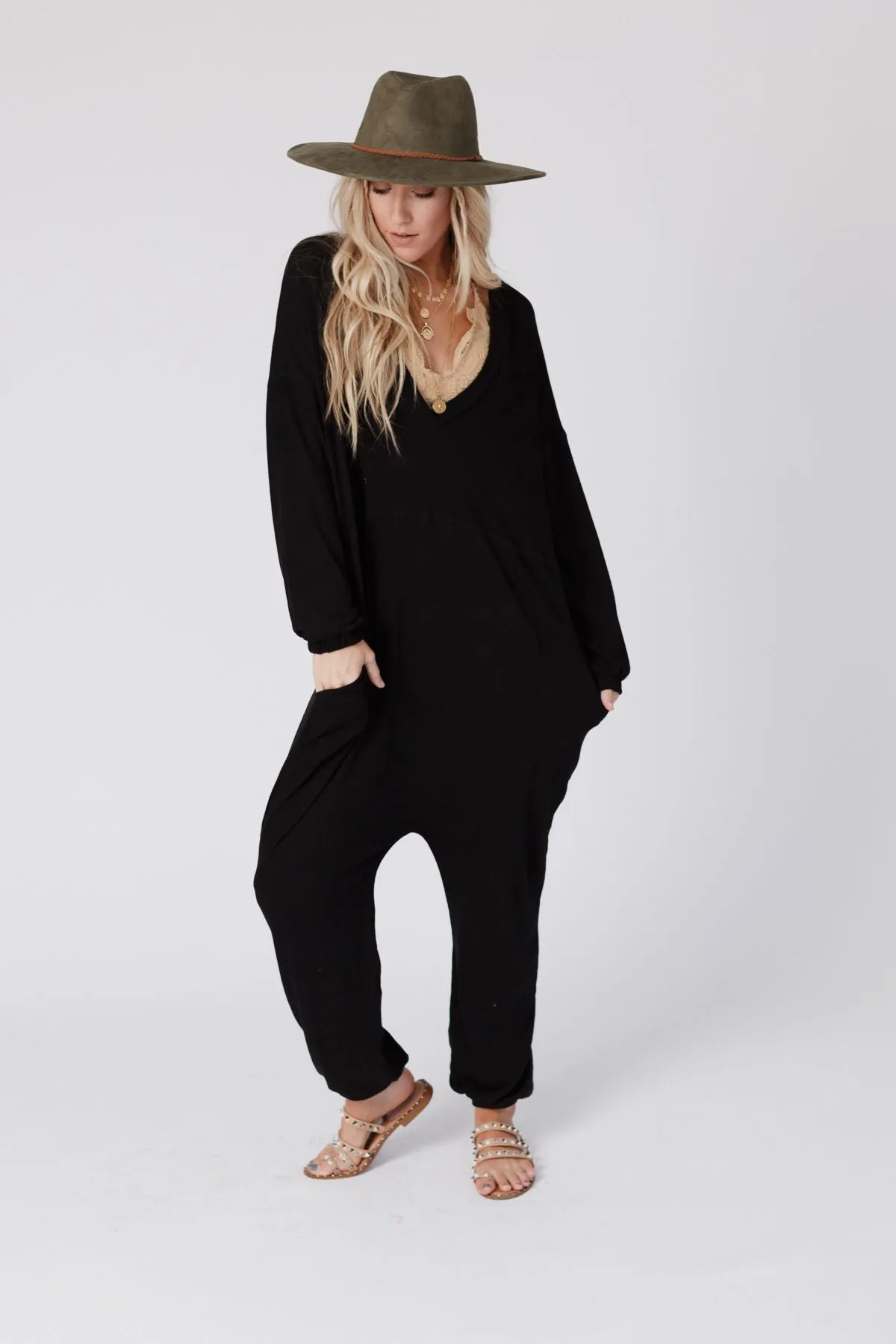 The Perfect Long Sleeve Harem Jumpsuit - Black