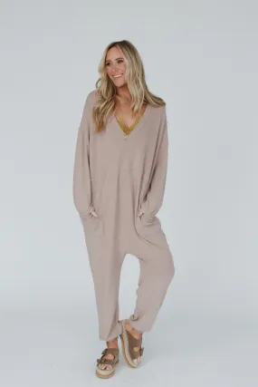 The Perfect Long Sleeve Harem Jumpsuit - Latte Mocha