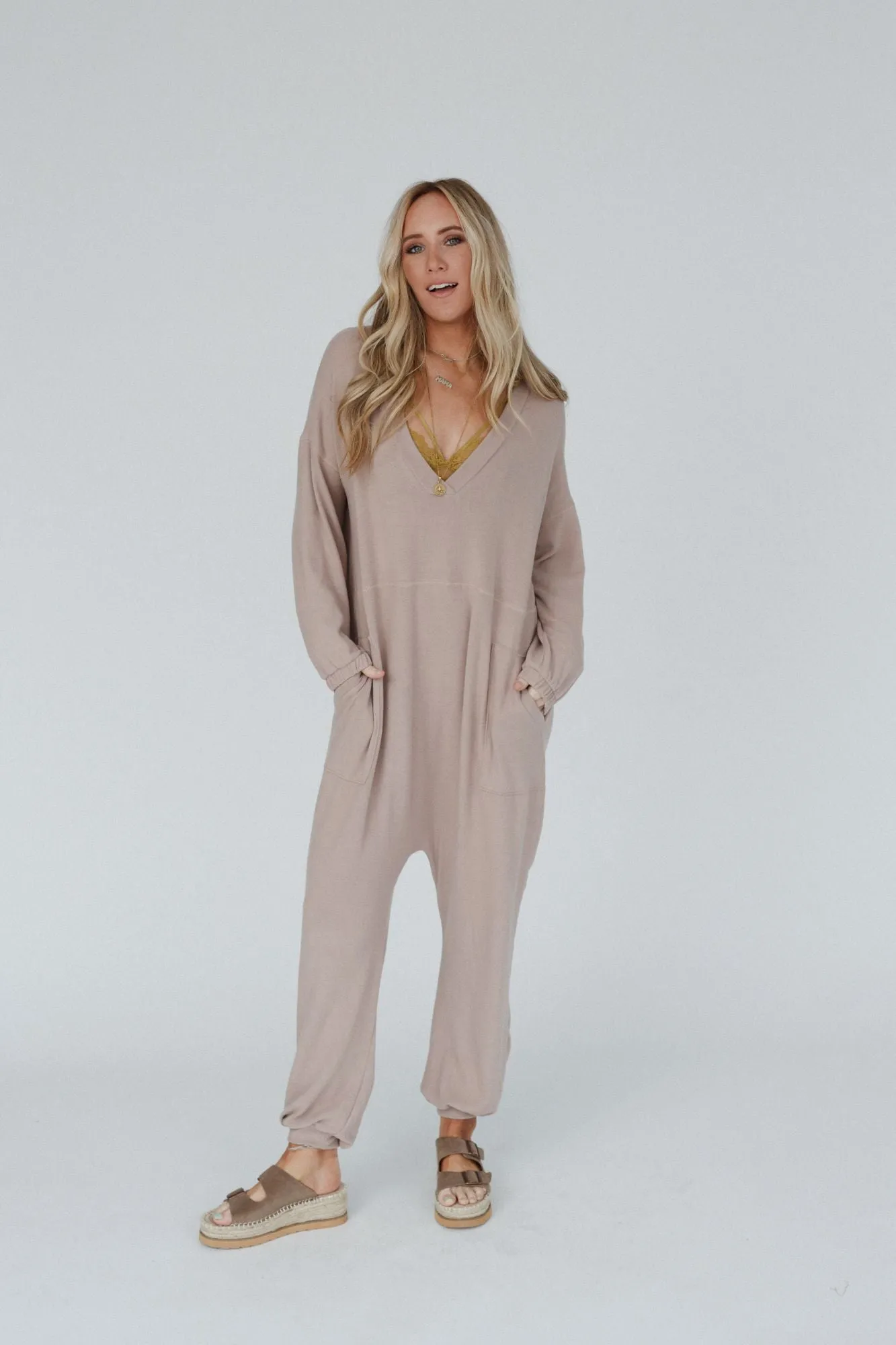 The Perfect Long Sleeve Harem Jumpsuit - Latte Mocha