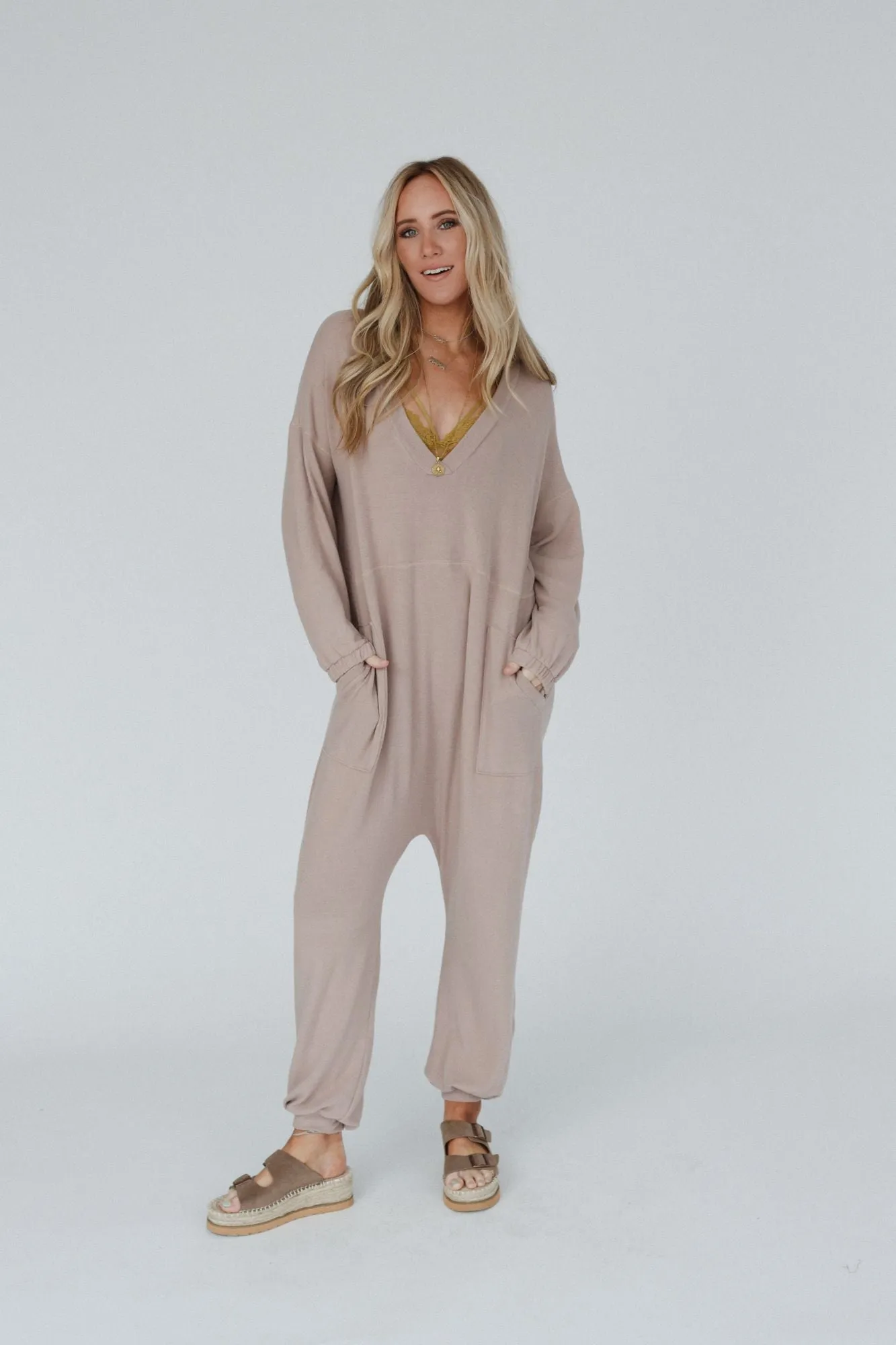 The Perfect Long Sleeve Harem Jumpsuit - Latte Mocha