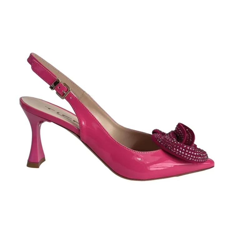 Tiffi G406 Decollete Tacco Medio Sling Back con Fiore di Strass Fuxia