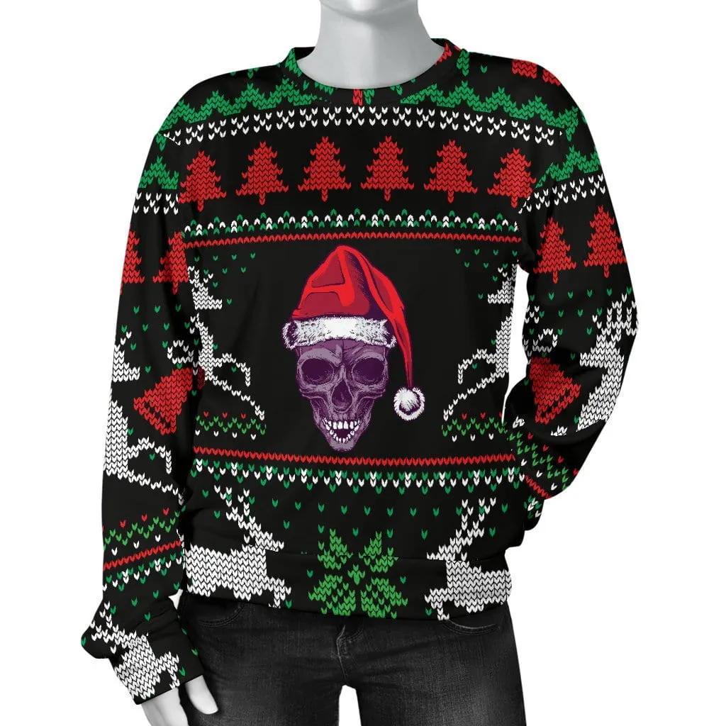 Ugly Christmas Santa Skull Black Women's Sweater