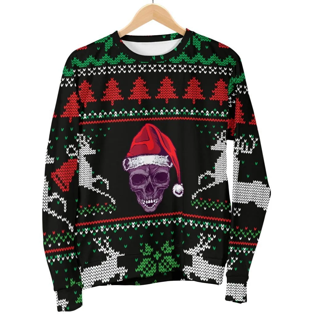 Ugly Christmas Santa Skull Black Women's Sweater