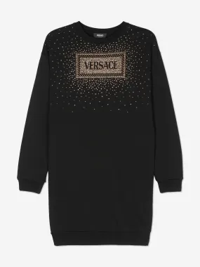 Versace Girls Diamante Logo Sweater Dress in Black