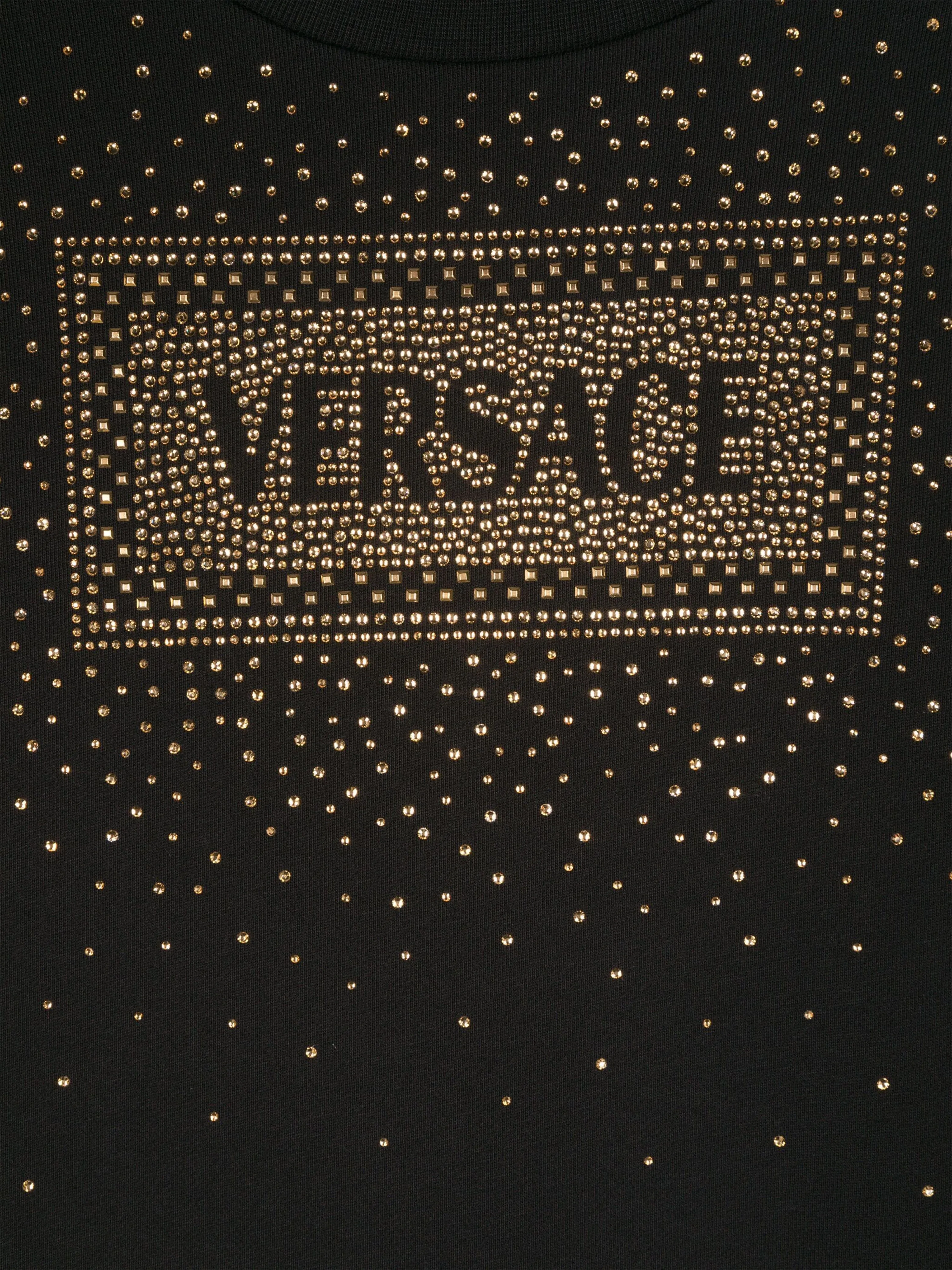 Versace Girls Diamante Logo Sweater Dress in Black