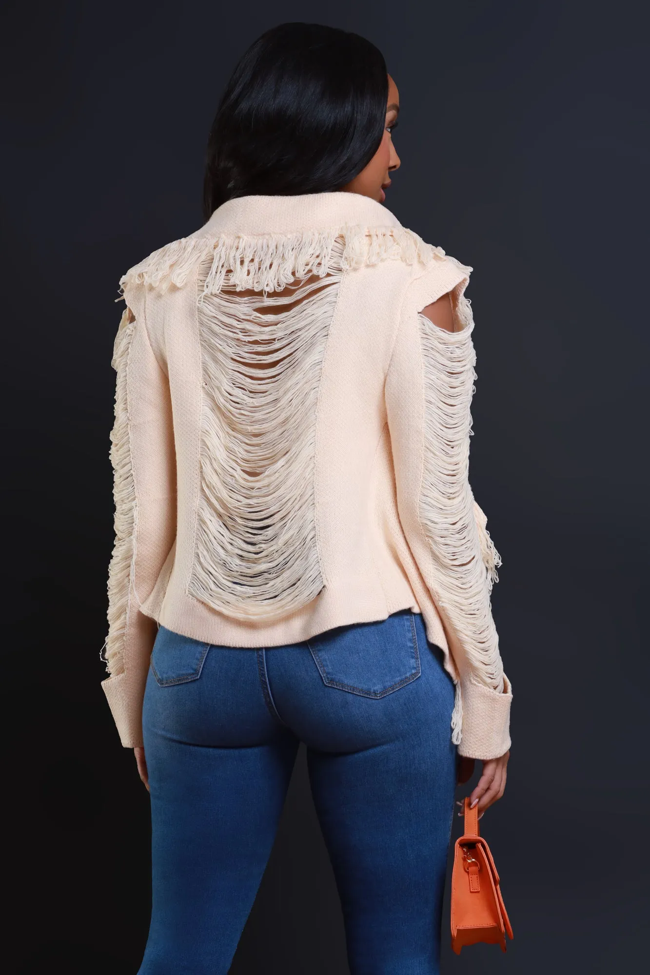 Weekend Warrior Distressed Fringe Cardigan - Sand