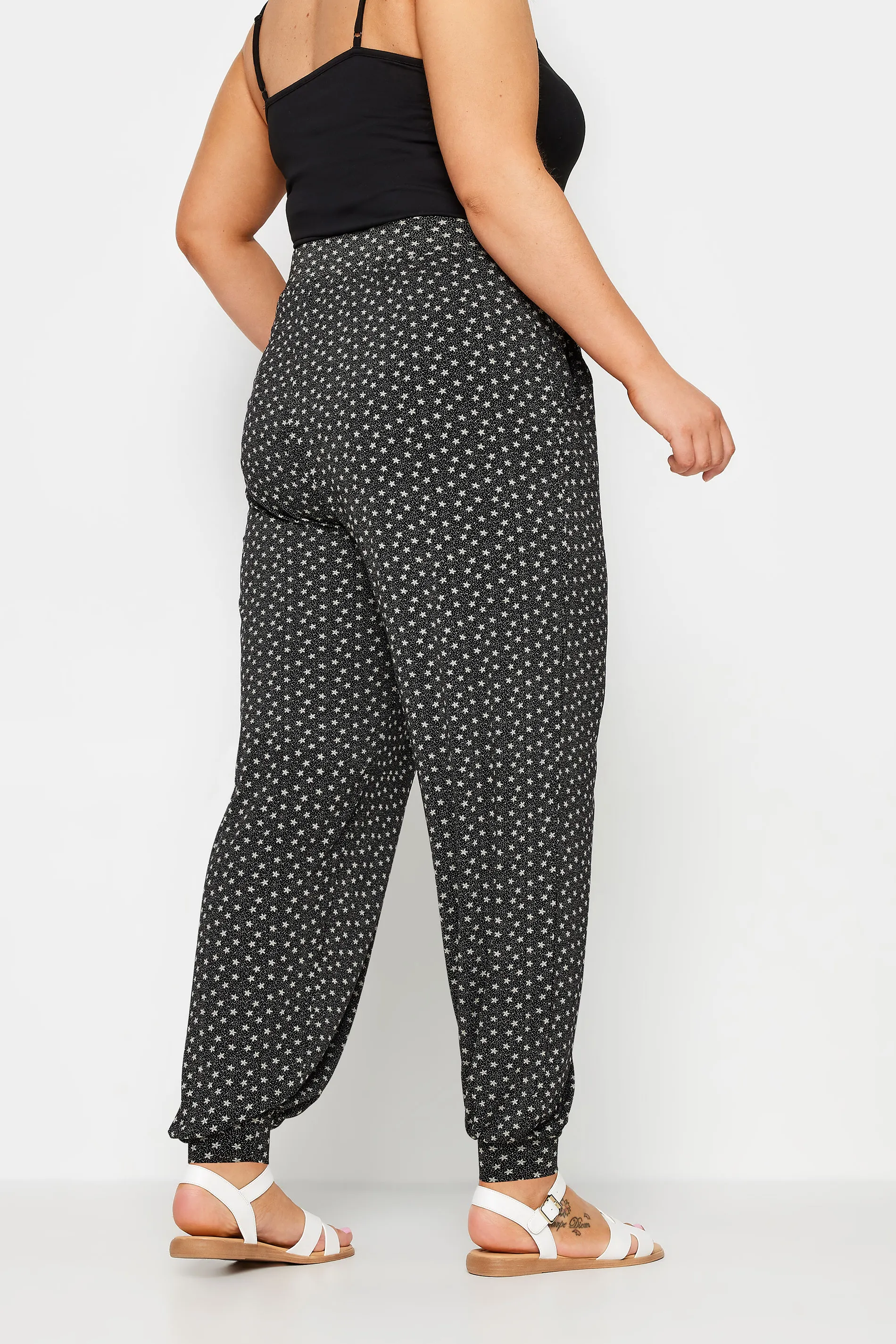 YOURS Curve Black Star Print Harem Joggers