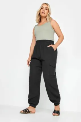 YOURS Curve Sage Black Cheesecloth Cuffed Joggers