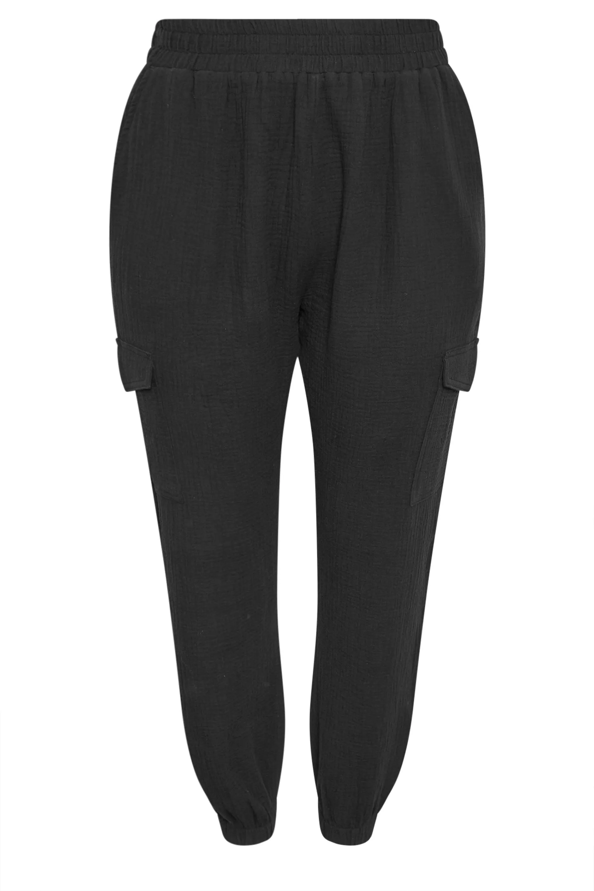 YOURS Curve Sage Black Cheesecloth Cuffed Joggers