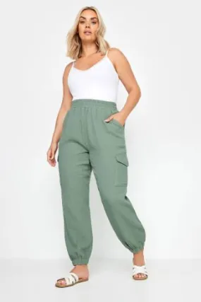 YOURS Curve Sage Green Cheesecloth Cuffed Joggers