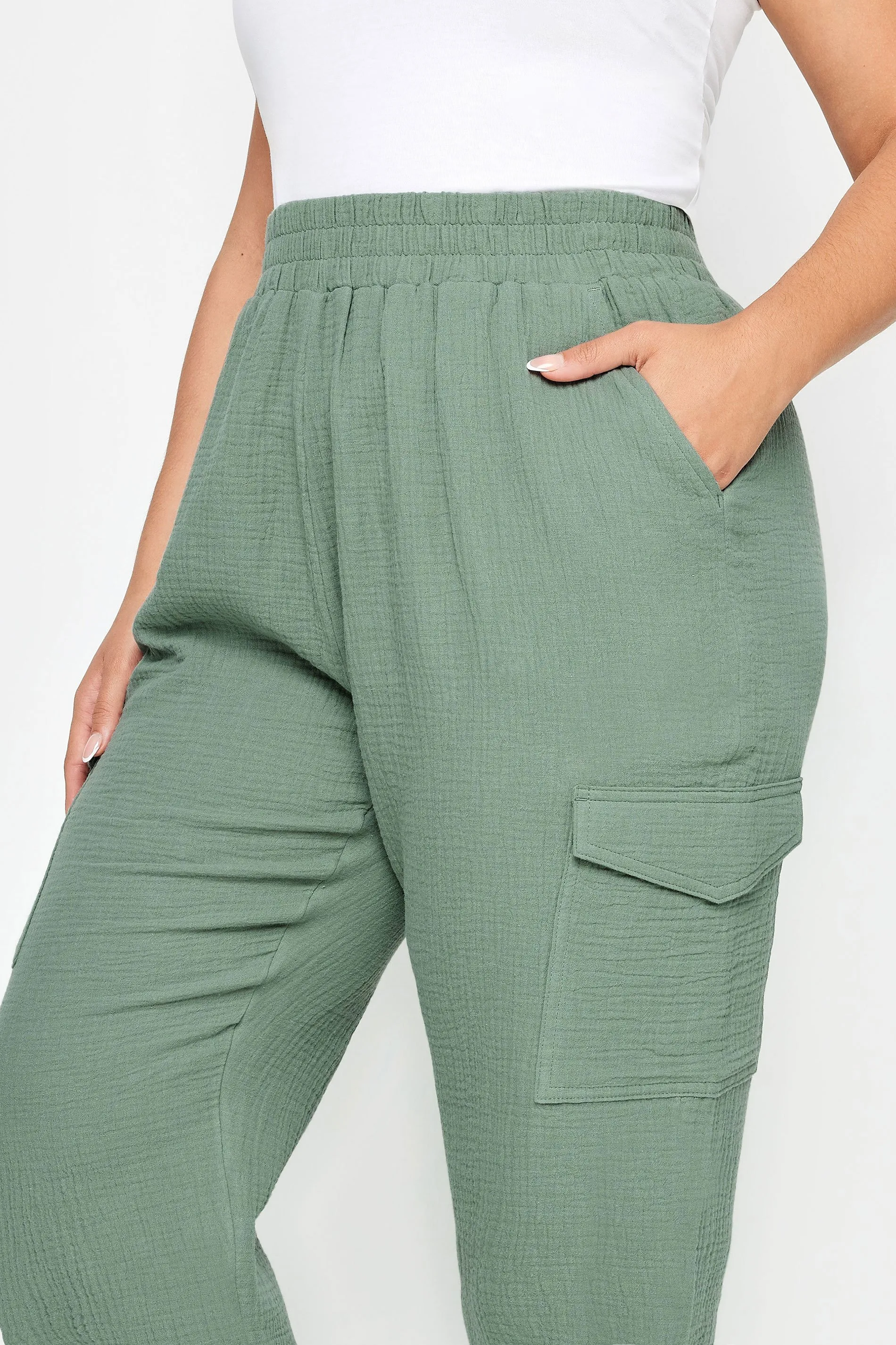 YOURS Curve Sage Green Cheesecloth Cuffed Joggers