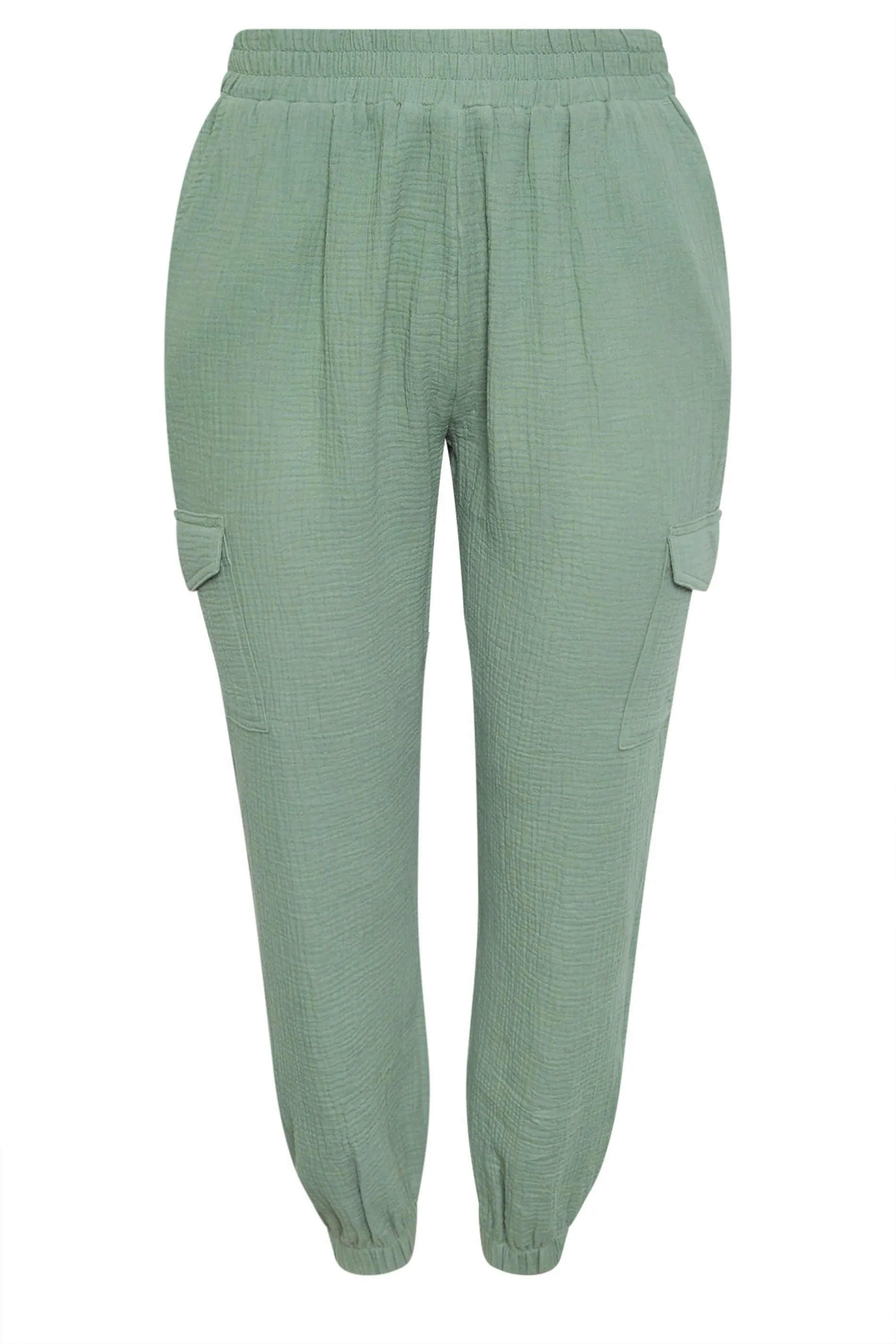 YOURS Curve Sage Green Cheesecloth Cuffed Joggers