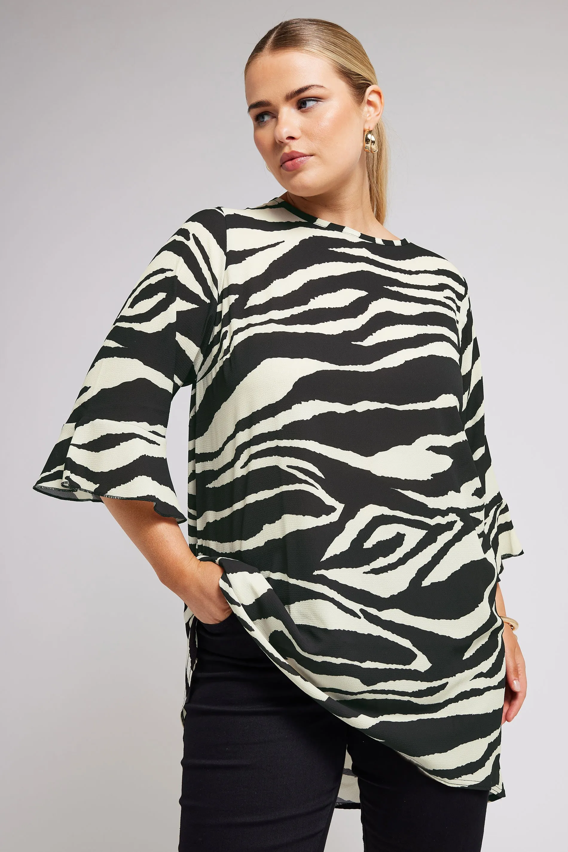 YOURS LONDON Curve Black Zebra Print Tunic Top